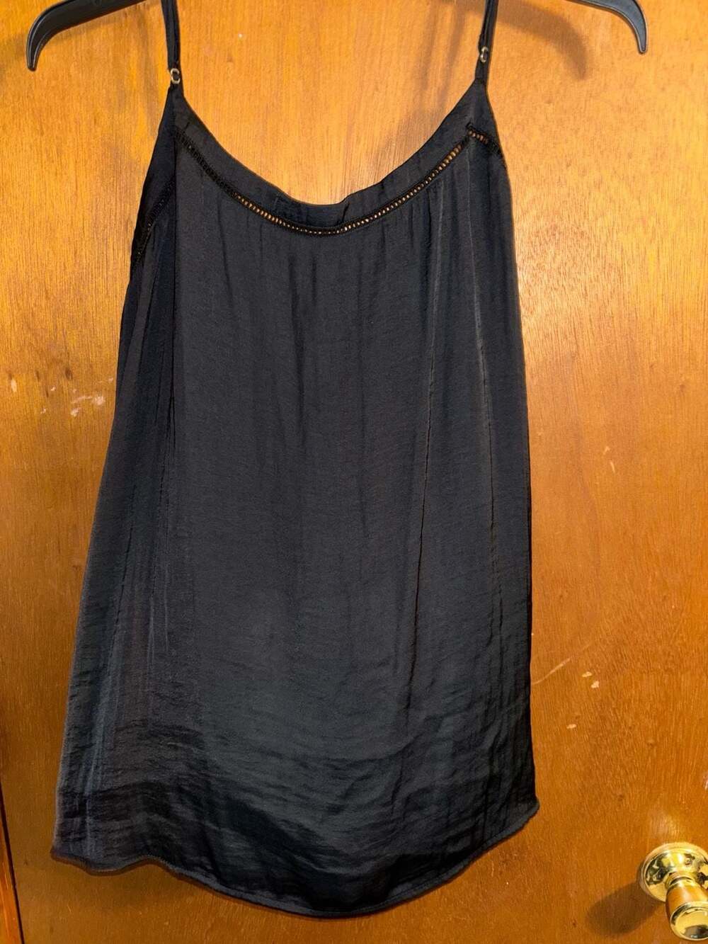 Gap Black Satin Cami Tank Top with Lace Trim Neckline Size XXL